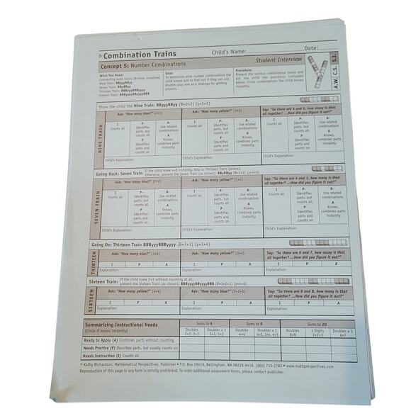 Combination Train Book 5 Kathy Richardson 44 Student Form Assessing Math Concept - Picture 11 of 12